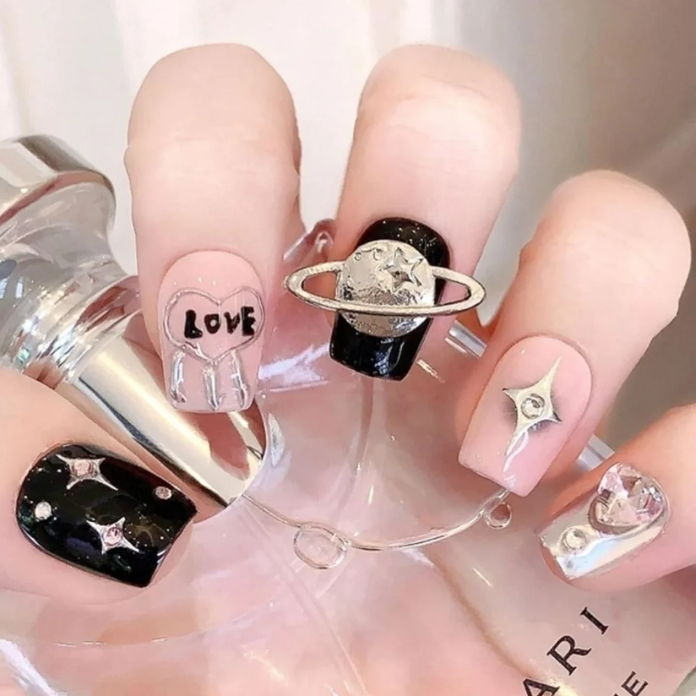 2/$16 3D Hearts Rhinestone Planet  Press On Nails